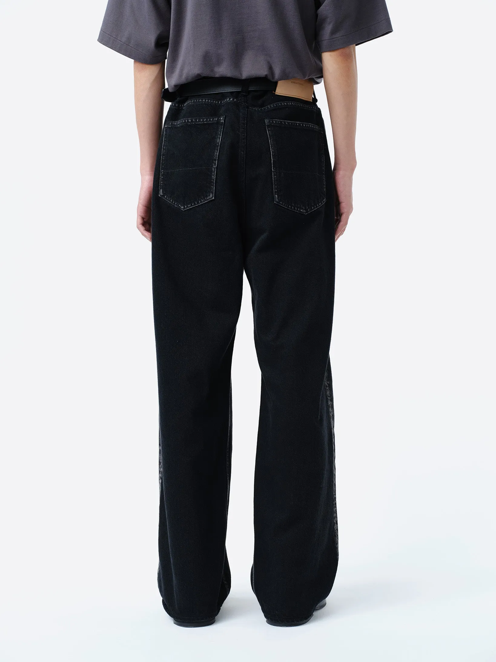 2TUCK WIDE DENIM PANTS -ENTASIS Mk-Ⅱ- .11【WASH BLACK】
