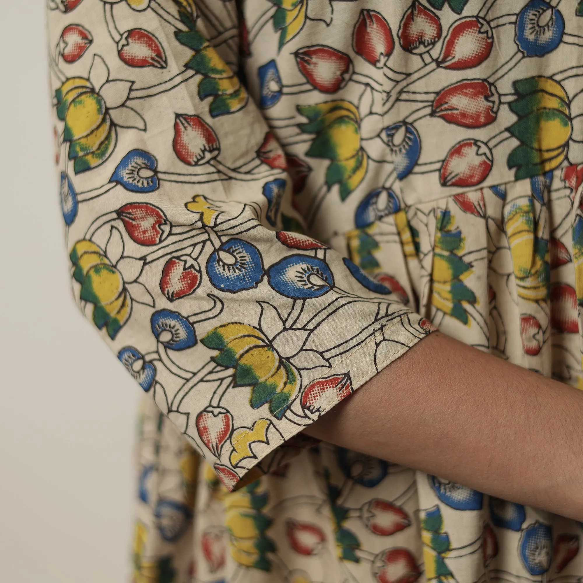 Beige - Kalamkari Printed Cotton Flared Kurta 07