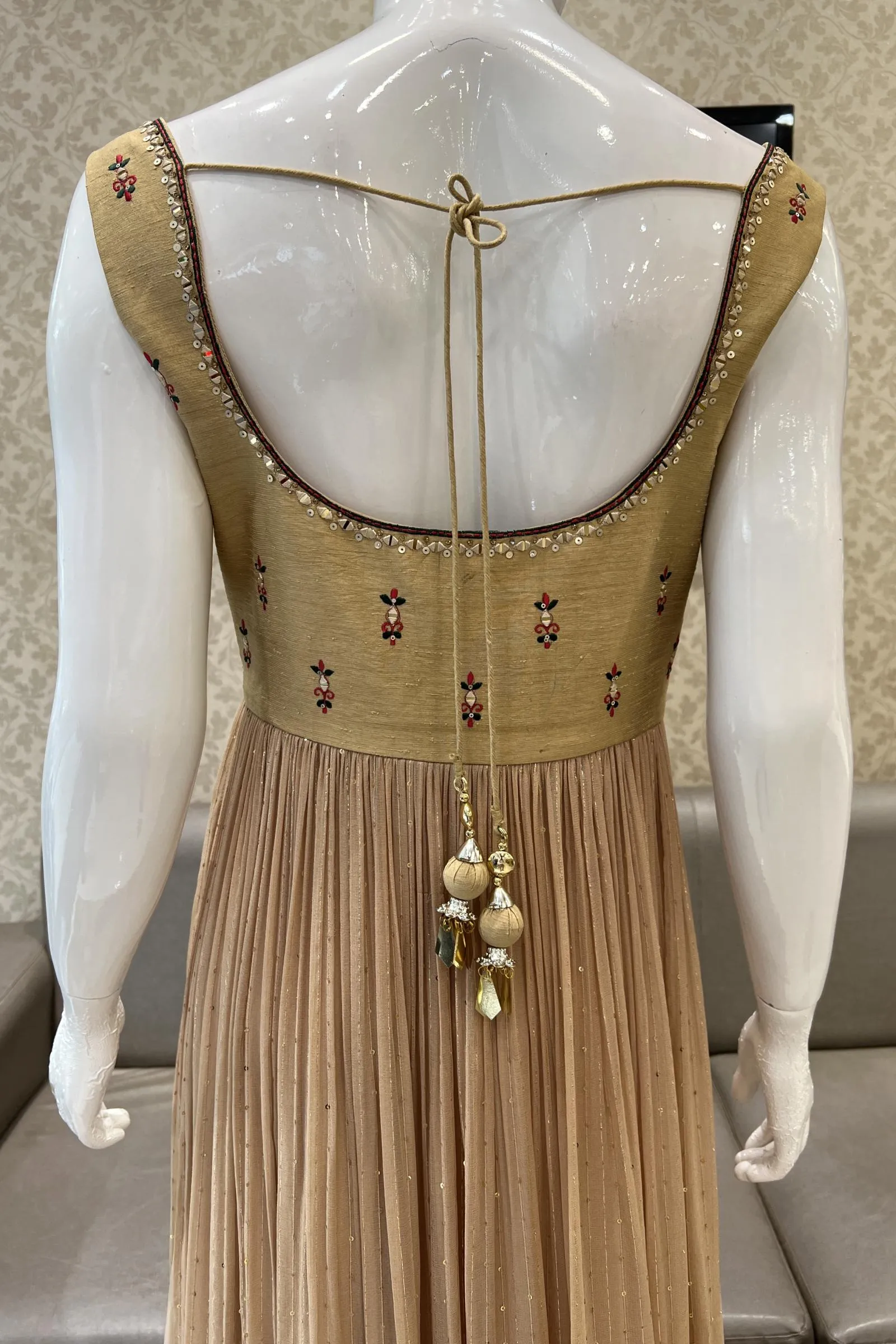 Beige Multicolor Embroidery, Stone, Sequins and Thread work Salwar Suit with Palazzo Pants