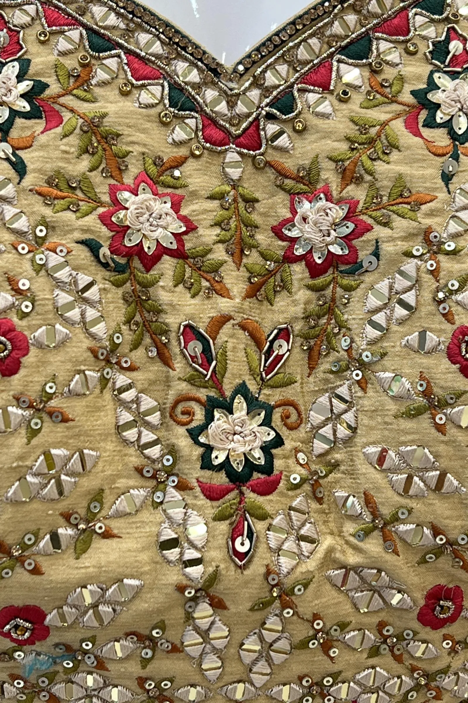 Beige Multicolor Embroidery, Stone, Sequins and Thread work Salwar Suit with Palazzo Pants