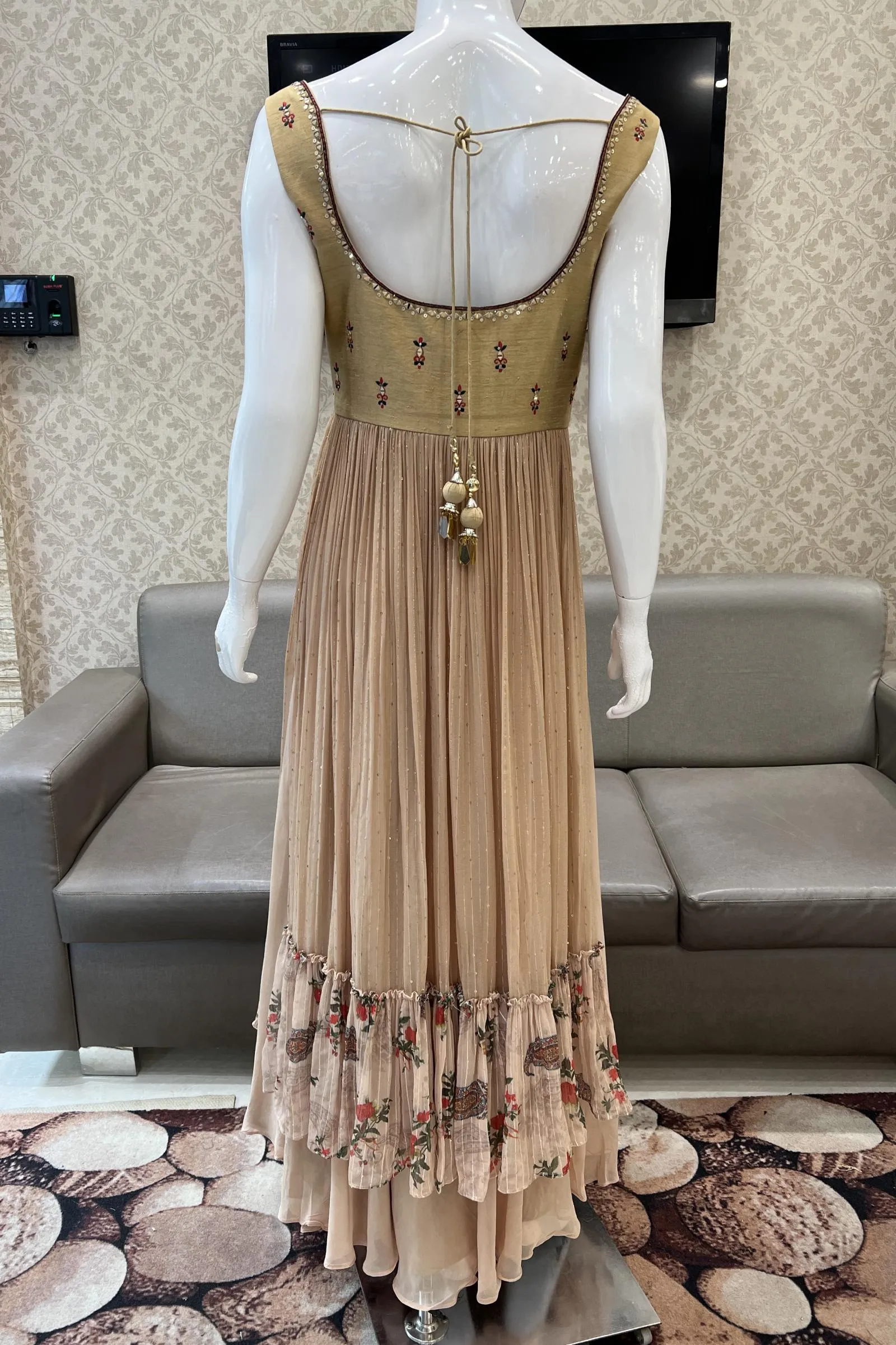 Beige Multicolor Embroidery, Stone, Sequins and Thread work Salwar Suit with Palazzo Pants