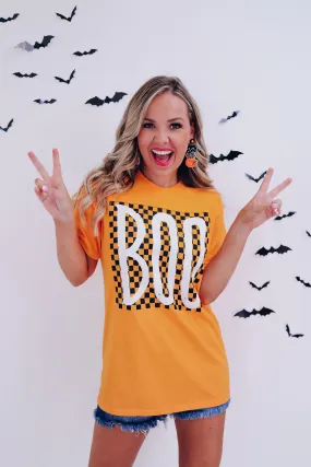 Boo Checkerboard Graphic Tee - Orange
