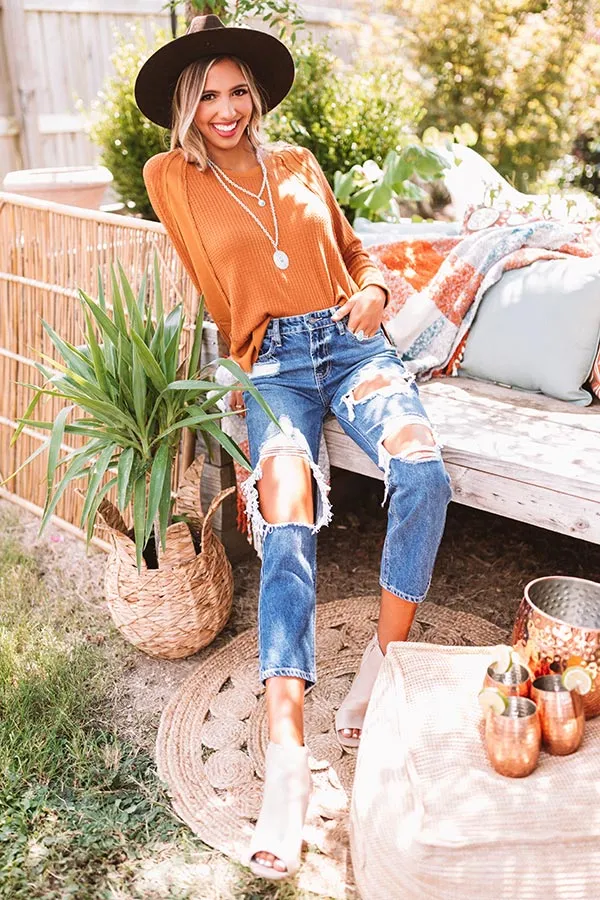Chai Tea Latte Waffle Knit Top In Copper