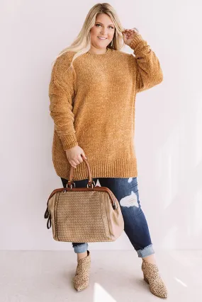 Cozy Celebration Chenille Sweater In Mustard Curves