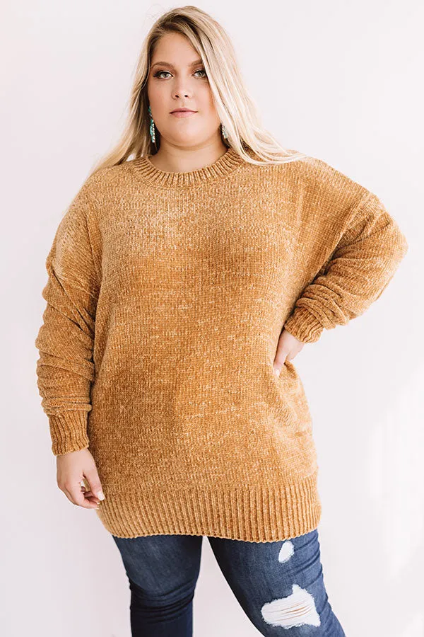 Cozy Celebration Chenille Sweater In Mustard Curves