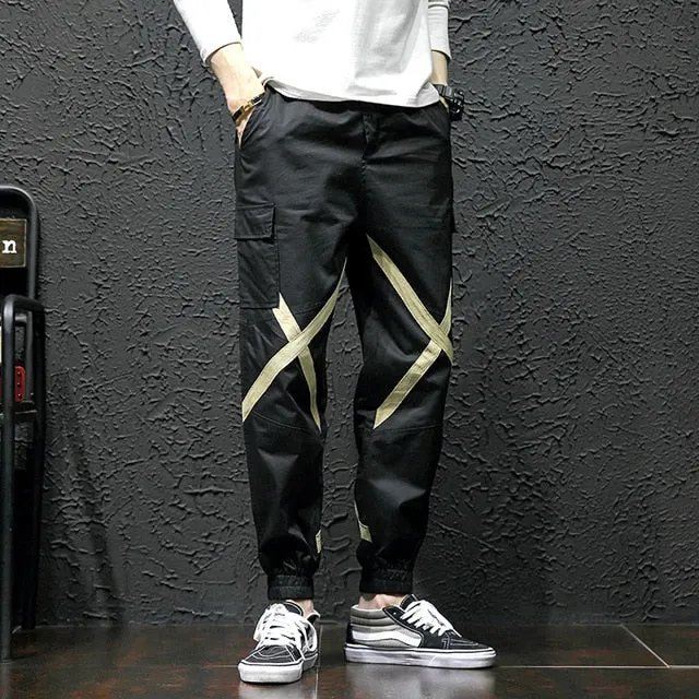 Criss Cross Knee Detail Streetwear Men Jogger Pants