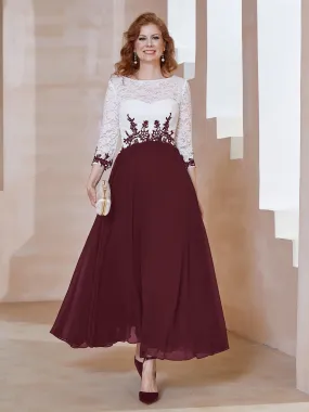 Illusion Neckline Applique Long Sleeves Dress Cabernet