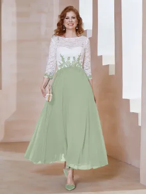 Illusion Neckline Applique Long Sleeves Dress Dusty Sage