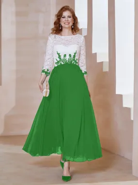 Illusion Neckline Applique Long Sleeves Dress Green