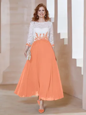 Illusion Neckline Applique Long Sleeves Dress Papaya