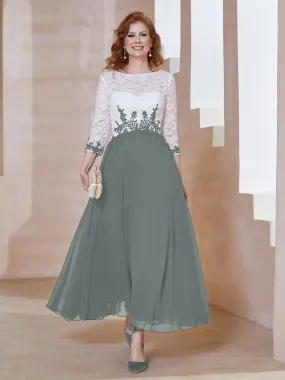 Illusion Neckline Applique Long Sleeves Dress Steel Grey
