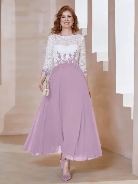 Illusion Neckline Applique Long Sleeves Dress Wisteria