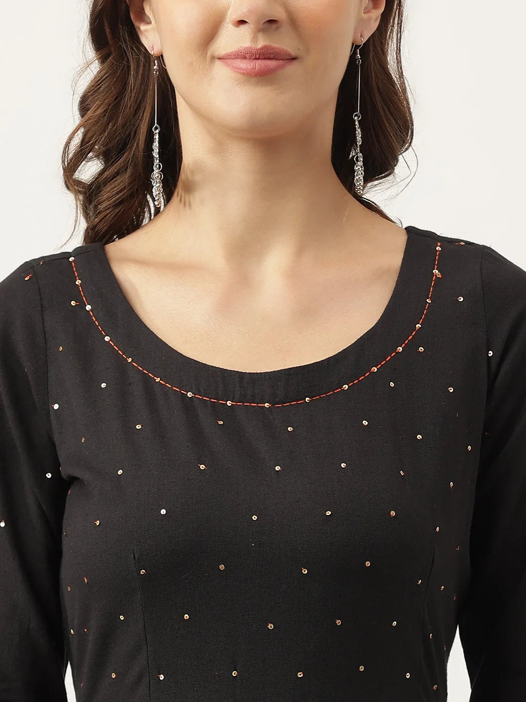 Jashvi Black Embroidered Cotton Anarkali Kurta