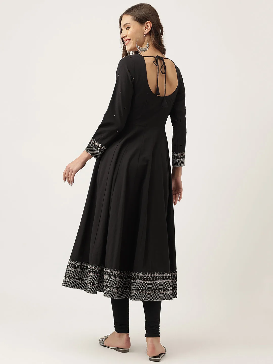 Jashvi Black Embroidered Cotton Anarkali Kurta