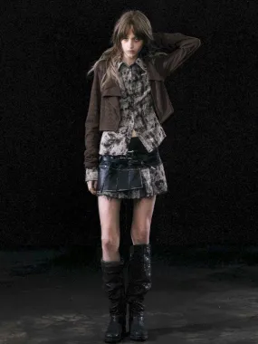 Leather Patchwork Plaid Pleated Skirt【s0000010751】