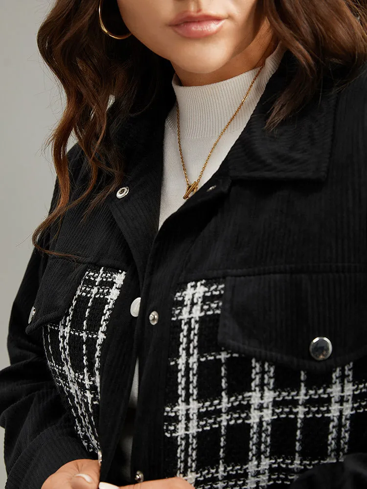 Plaid Metal Detail Patchwork Shacket