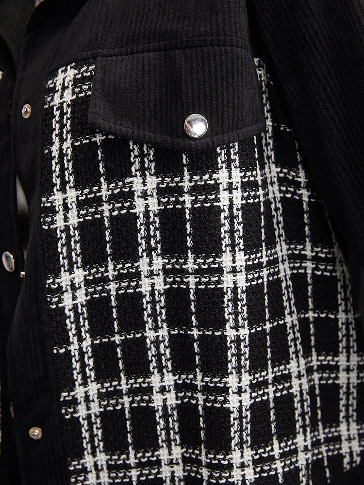 Plaid Metal Detail Patchwork Shacket