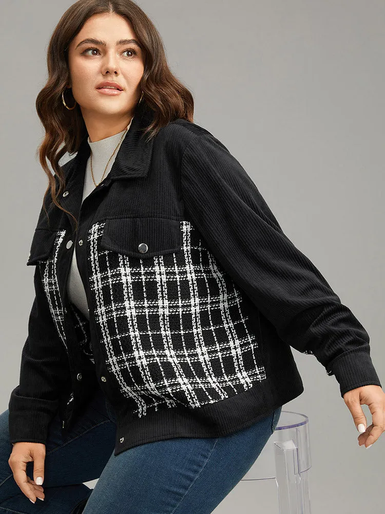 Plaid Metal Detail Patchwork Shacket
