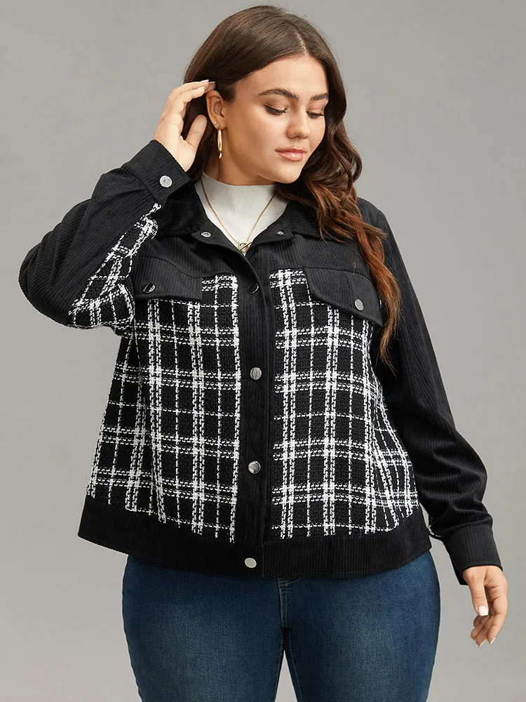 Plaid Metal Detail Patchwork Shacket