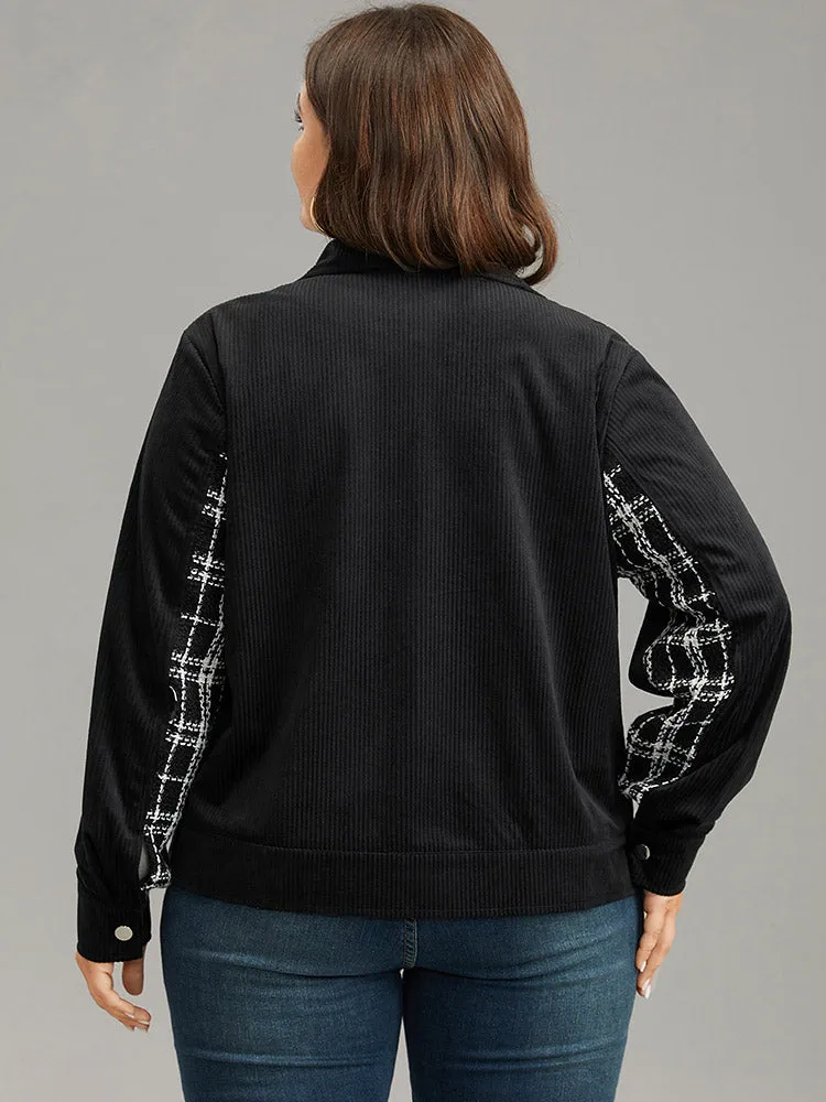 Plaid Metal Detail Patchwork Shacket