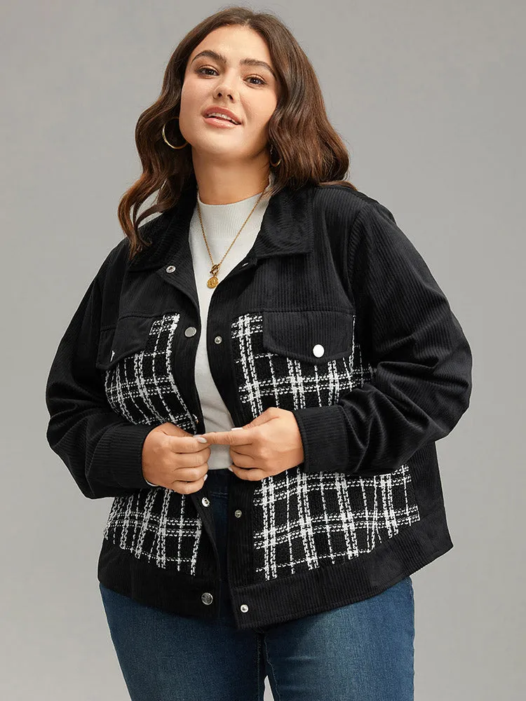 Plaid Metal Detail Patchwork Shacket