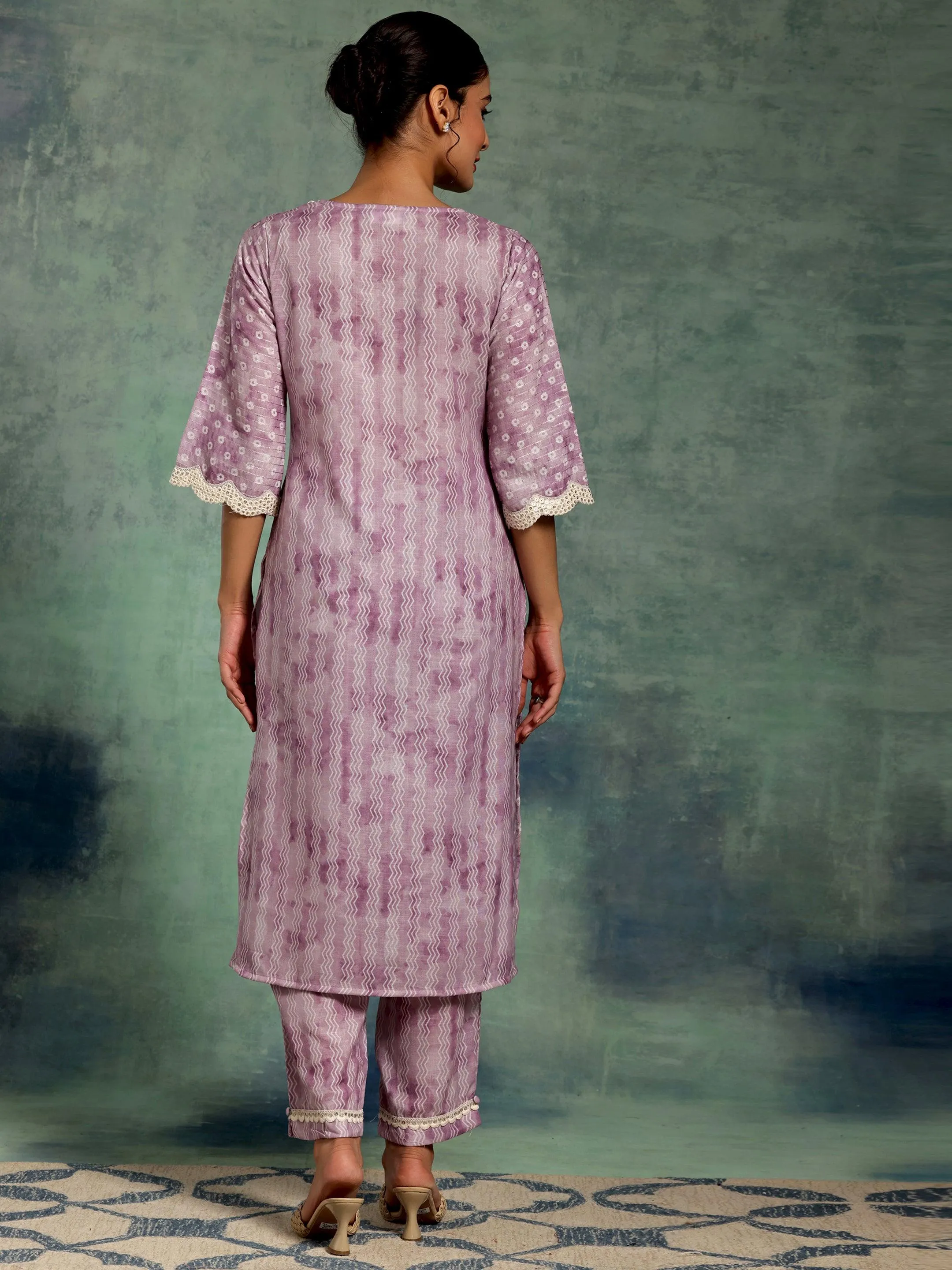 Purple Printed Cotton Straight Kurta Set