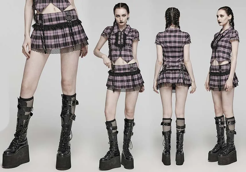 Quinn Tartan [Baby Pink/Black] | MINI SKIRT*