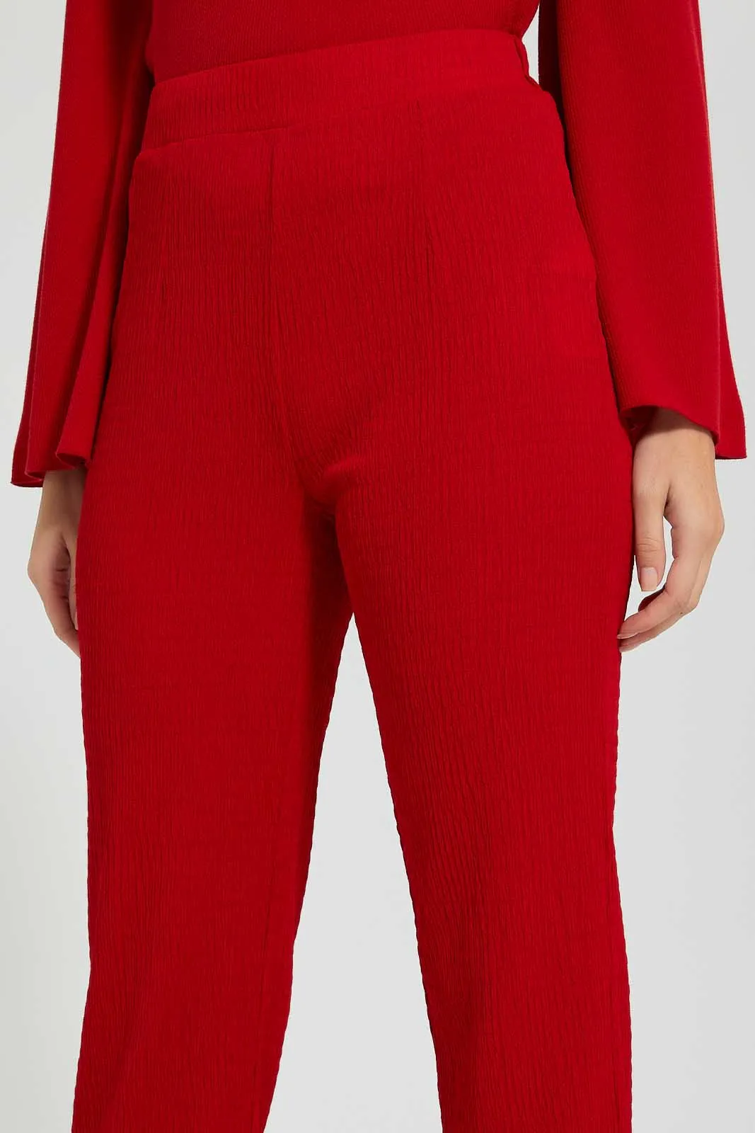 Red Textured Wide Leg Pant