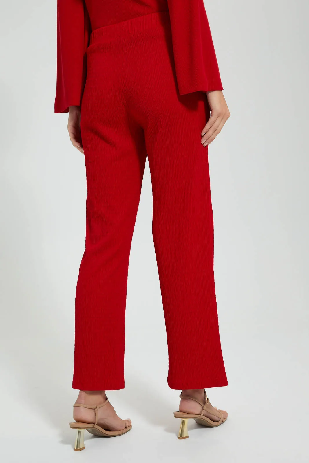 Red Textured Wide Leg Pant