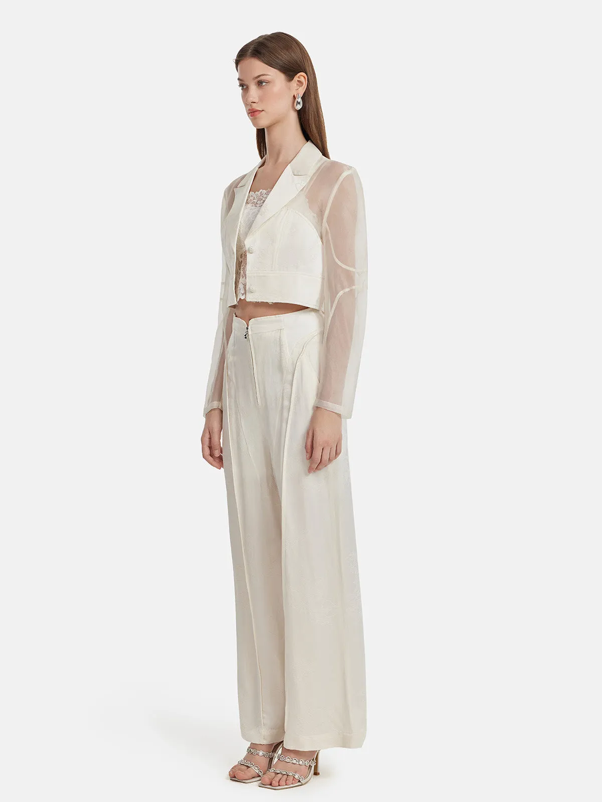 Silk Jacquard Satin Cargo Pants