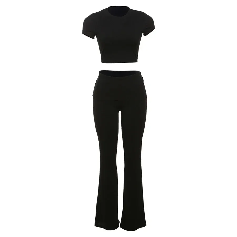 Two-Piece Women's Outfit with Cropped Tee and Flared Palazzo Pants