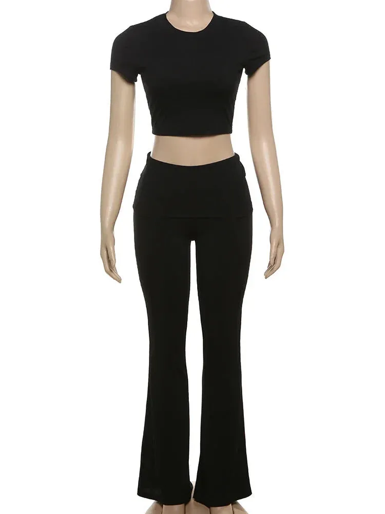 Two-Piece Women's Outfit with Cropped Tee and Flared Palazzo Pants