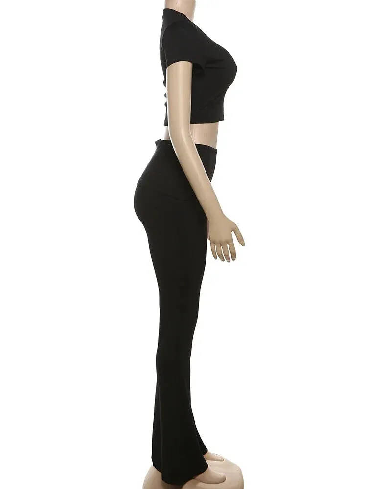 Two-Piece Women's Outfit with Cropped Tee and Flared Palazzo Pants