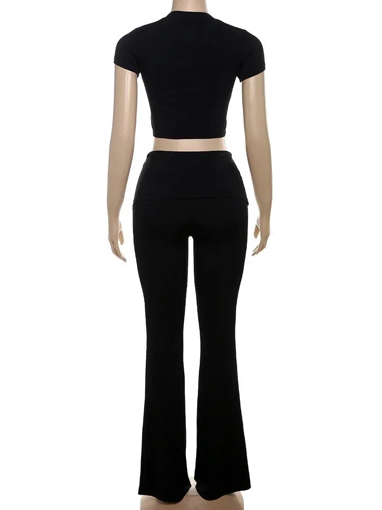 Two-Piece Women's Outfit with Cropped Tee and Flared Palazzo Pants